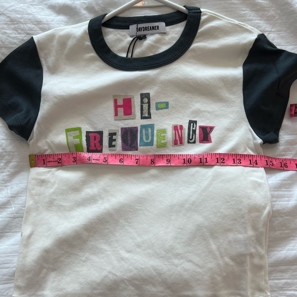NWT Daydreamer REVOLVE Cotton Tee Women's White Baseball T Shirt "Hi frequency" - Picture 11 of 16